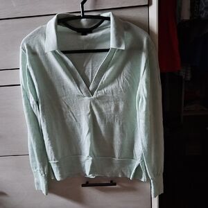 J.Crew Mint Green V-Neck Collared Merino Wool Sweater S